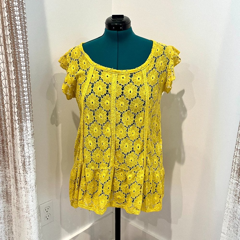 Stella Martini Yellow Lace Blouse, Size M